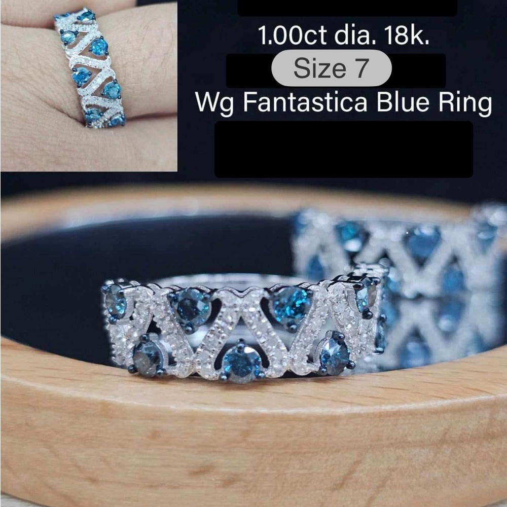 18K Blue Natural Diamond Ring -  18K White Japan Gold